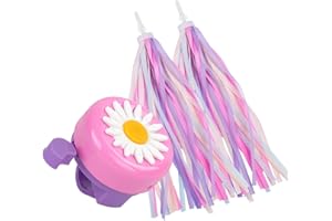 FVEVQE Bike Bell Kids & Bike Tassels for Girls Set, 1 Pack Loud Bicycle Bell with 2 Colorful Streamers, Kids Bike Bell for Children's Bikes/Scooters/Tricycles, Safe Aluminum (Pink Purple)