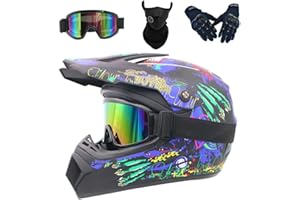 HKFBHFKM Full Face MTB Helmet, with Goggles Mask Gloves, Motocross Helmet, Adult Motorcycle Crash Helmet for Dirt Bike MX Quad Downhill Enduro Racing(Blue,M(54-55cm))