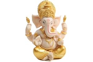 DWE Lord Ganesha Statue, Hindu Elephant God Statues Sculpture Indian God Ganesh Statue Figurine Buddha Ornaments for Home Office Car Decoration (Gold+Beige)