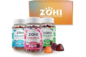 Coffret Eté Compléments Alimentaires 1 pilulier Zohi Peau nette - 1 pilulier Zohi Minceur - 1 pilulier Zohi Cheveux - 3 x 60 gommes - ZOHI - Fabriqué en France - Sans sucres