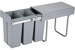 WELL HOME MOBILIARIO & DECORACIÓN Contenedor de reciclaje para mueble de cocina, Cubos de basura bajo fregadero 3x10L, fijación inferior y extracción manual, cubos extraíbles, con tapa