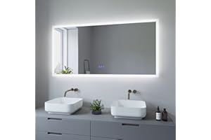‎AQUABATOS AQUABATOS 140x70 cm Badspiegel mit Beleuchtung Badezimmerspiegel Lichtspiegel LED Wandspiegel Energiesparend. Touch-Schalter Dimmbar + Kaltweiß 6400K + Warmweiß 3000K + Spiegelheizung + IP44 + CE