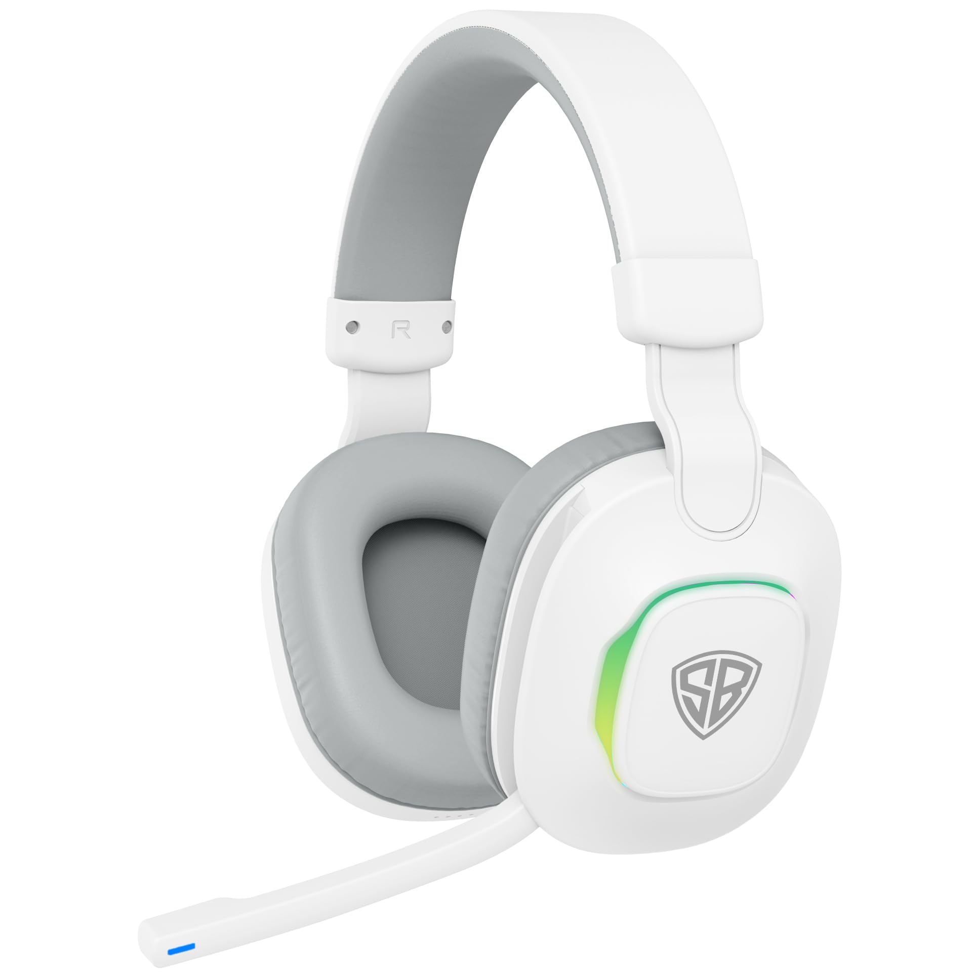 SpinBot Ranger HX300 Wireless Bluetooth Over The Ear Headphones with up to 50ms Low Latency and Flip Boom Mic | 7 Mode RGB Lights | Dedicated Game Mode | Up to 18 Hours of Battery Backup (White)