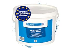 ‎POOLSBEST PoolsBest 3kg Chlor Multitabs 5 in 1 I 200g Chlortabletten für Pool I langsamlösliche Chlortabs für die Poolpflege I Langzeit Tabs als Pool Reinungsmittel zur Desinfektion I Pool Zubehör