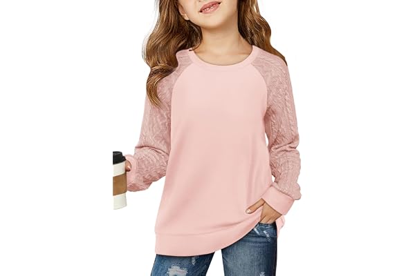 Haloumoning flickor långärmad tröjor | Vardaglig tröja, rund hals t-shirt, stickad topp, lämplig för barn i åldrarna 5–14, barnkläder