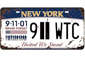 Panguru Never Forget Twin Towers 911 Memorial License Plate, Embossed Replica Metal Number Tags, New York State, 12x6 Inch