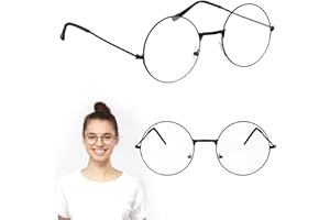 NGUIT 2Pairs Fancy Dress Round Glasses Unisex Halloween Black Classic Wizard Fake Cosplay Nerd Glasses Clear Lens Metal Frames No Makeup Party Costume Accessories for Teenagers Adult Vintage Back to School