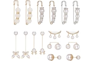 DIVONO 16 Stück doppelköpfige Brosche mit Kunstperlen, weiße Perlen-Sicherheitsnadel-Brosche, langlebige, glatte Damen-Broschen für Damen, Mädchen, Kostümzubehör