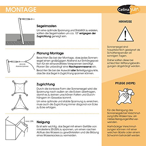 Sonnensegel Sonnenschutz Garten | UV-Schutz wetterbeständig HDPE atmungsaktiv | CelinaSun 0010506 | Quadrat 5,6 x 5,6 m sand-beige - 6