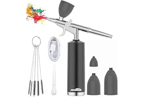 Autolock Airbrush Set 32PSI Compresor Kit Portátil y Manual Recargable para Maquillaje, Decoración de Tartas, Coloración, Uñas, Tatuajes-4 Vasos
