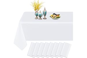 Teruntrue Lot de 8 nappes en plastique jetables blanches de qualité supérieure 137 x 264 cm Nappes rectangulaires pour mariage, anniversaire, barbecue, événements et fêtes en intérieur ou en extérieur