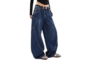 Lafaguw Jean baggy pour femme et homme taille haute coupe baril jeans décontracté ample denim vêtements streetwear