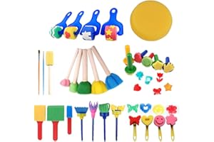 Juego de Pinceles de Pintura para niños HUSHUI, 30 Piezas de Pinceles de Pintura para niños, Juego de Pinceles de Pintura de Esponja de Aprendizaje temprano para niños Divertidos