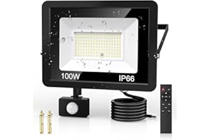 VIIIVA 100W Security Lights Outdoor Motion Sensor, PIR Flood Light with Remote Control, IP66 Waterproof, 144 LEDs, Cool White, 6500K, 9000LM, Outdoor Lights Mains Powered for Garden, Yard, Garage