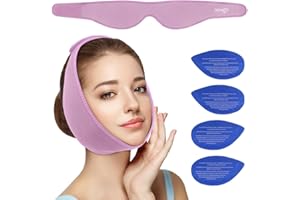 NEWGO Face Ice Pack for Jaw Pain, Hot Cold Compress Jaw Ice Pack for Wisdom Teeth Pain Relief, Chin, Facial Surgery, TMJ, Migraine, Face Swelling, with 4 Reusable Gel Cold Packs (Purple)
