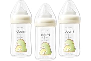 Oberni Anti-Colic Baby Bottles, 240ml / 8oz Newborn Bottle with Size 2" Medium Flow Breast Like Silicone Teat, 3M+ Breastfed and Milk Feeding, Beige/Pack of 3