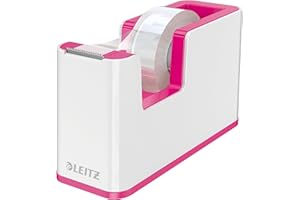 ‎LEITZ Leitz Klebeband-Tischabroller, Fester Stand, Klebebandabroller inkl. Klebeband, Weiß/Pink, Duo Colour, WOW, 53641023