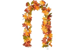 AWAVM Künstliche Herbst-Ahornblätter-Girlande, Herbstdekoration, Herbst-Hängepflanze für Zuhause, Garten, Wand, Tür, Hintergrund, Kamin-Dekoration, Hochzeit, Party, Erntedankfest, Dekoration, 1,7 m