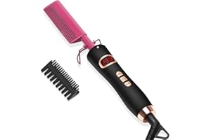 UKLISS Peigne Chauffant, Peigne Afro Brosse Chauffante, 120-230℃ Régulation de la Température, Brosse Lissante Peigne à Lisser Léger, Peigne Electrique pour Barbe, Double Tension, Arrêt Automatique