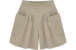 Petalum Women Summer Loose Casual Comfy Shorts Culottes Elastic Waist Wide Leg Pants