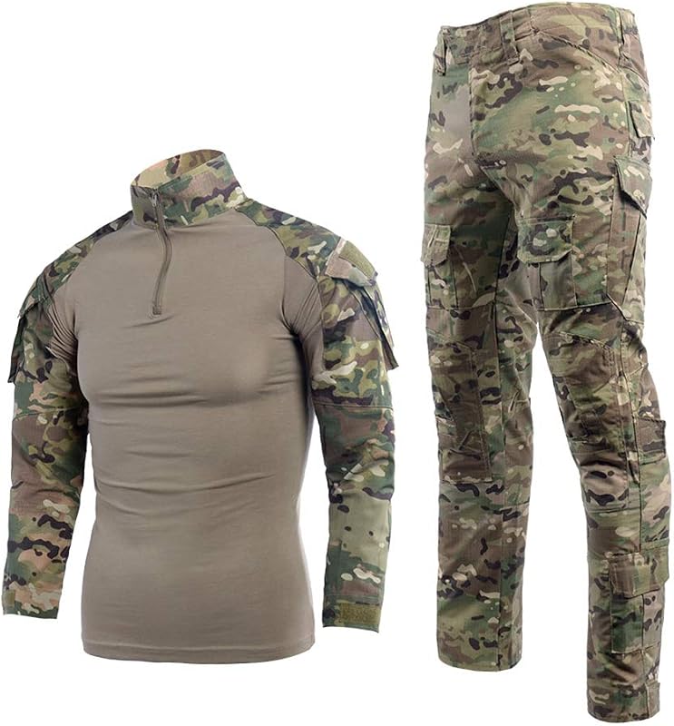 Traje de camuflaje para hombre, camiseta de combate de paintball, pantalones tácticos, manga larga con cremallera 1/4, traje militar, camuflaje al aire libre, ropa de caza BDU..