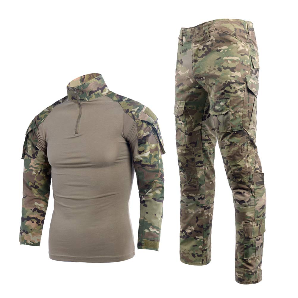 Airsoft, tuta mimetica da uomo, per paintball, combattimento, a maniche lunghe, con chiusura lampo 1/4, militare, per attività all'aperto, mimetica, abbigliamento da caccia BDU.. - 1