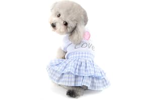 SELMAI Sweet Heart Shirt Prinzessin Plaid Tiered Kleid für kleine Hunde Katzen Welpen Sommer Outfits Hochzeit Geburtstag Party Kostüm Yorkie Chihuahua Shih Tzu Kleidung Blau XS