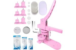 LetCart Pressa per Badge, Macchina da Stampa per Badge da 25mm/32mm/58mm, Macchina per la Creazione di Bottoni fai da te con 300 pezzi di Parti del Pulsante, Guarnizioni di Immagine e Taglierina(Rosa)