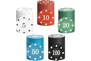 NJCXOLA 100 Stück Casino Pokerchips, Spielchips Wertmarken Karten Chips Pfandmarken Roulette Spiel Bingo Chips mit Wert Blackjack Set für Counting Marker Poker Chips Roulette Casino Pokerset