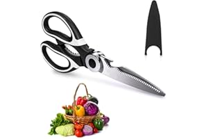 LUMOUS ROLA Heavy Duty Kitchen Scissors Sharp Multifunction Purpose Utility Stainless Steel Kitchen Shear with Cover Cooking for Food Herb Chicken Meat Fish Poultry Vegetables Household (Black White)