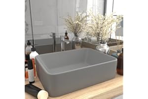 HOMIUSE Lavabo de Luxe Gris Clair Mat 41x30x12 CM CéRamique Vasque à Poser Salle de Bain Lavabo Salle de Bain Lavabo à Poser Sur Meuble Lavabo Wc Garage la Cuisine Lavabo sur Table Rectangulaire