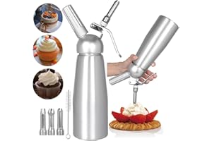 Echden 500 ml siphon crème fouettée, 3 buses en acier inoxydable et 1 brosse de nettoyage, siphon de cuisine pour décorer la crème de pâtisserie, la crème glacée et le dessert