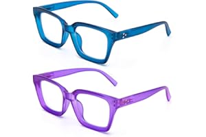 Amorays Occhiali da Lettura Oversize Square Frame Vintage con Anti Luce Blu Lenti Cerniera a Molla Occhiali Presbiopia Lettori per Donna Uomo 6561NEW(Blu&Viola，+1.50)