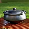 Swadeshi Blessings Exclusive Range Unglazed Clay Handi/Earthen Kadai/Clay Pot for Cooking & Serving with Lid (with Mirror Finish) + Free ASH for Cleaning(2.8 Liters Handi) (Black)