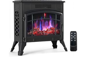 INMOZATA Electric Fire Stove Free Standing Electric Fires with 12LED Flame Effect & 5 Flame Speed, 3 Heater Modes 900W/1800W/ECO, Tip Over & Overheat Protection, Child Lock Function, Remote Control