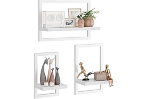 IBUYKE Mensola sospesa da parete, set di 3 mensole da parete, mensole da appendere per riporre oggetti da parete, espositori, librerie quadrate per soggiorno, ufficio, camera da letto, bagno, cucina