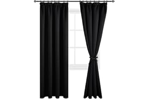 DWCN Zasłony zaciemniające z taśmą marszczącą, zestaw 2 sztuk, wys. 245 x szer. 140 cm, zasłony do salonu, z krawatami do zasłon, izolujące ciepło, nieprzepuszczające światła, termiczne, ochrona przed