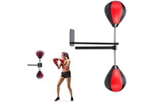 mosegor Speed Boxing Bags Set, Wall Mount Leather Speed Bags for Boxing, Heavy Duty Wall Bracket Boxing Reflex Ball, Height Adjustable Boxing Punching Bag for Adult Kids, for Home Workout MMA Training