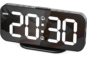 HOMVILLA Réveil Numérique Horloge Digitale avec Écran LED Réveil Matin avec Fonction Snooze Horloge de Chevet à Miroir Déco Chambre Horloge Digitale Alimenté par USB