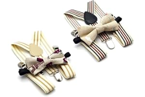 Anshili 2stk Kinder Hosenträger mit Fliege 3 Clips Y-Form - 2.5 cm Breit