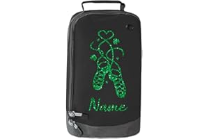 ABSOLUTELY TOP Personalised Irish Dance Boot Bag Childrens Glitter Dancer Shoe Kit Bag, Ink Black/Green Glitter