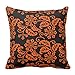 Produktbild Blume Flower Leaf Blatt gedruckt schwarz und orange Blumenmuster Kissenbezug Werfen Kissen Fall Reißverschluss für Wohnzimmer Sofa, Colored, 40,6 x 40,6 cm (16 x 16 Zoll)