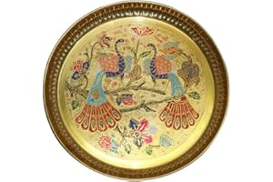 BRACOP® Brass Pooja Thali Indian Aarti Thali Pooja Samagri Decorative Plate Puja Thali Religious Items Home Temple Accessories Round Shape Serving Platters Gifts Set Of 5 Pcs Diwali Gifts