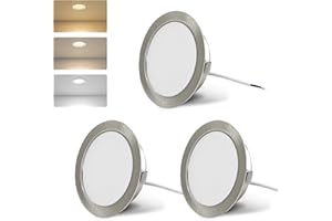 KYOTECH Oprawy meblowe LED 230 V, 4 W LED IP44 G4 20 mm reflektory wpuszczane do mebli płaskich 3000 k/4000k/6000k okap kuchenny, reflektor łazienkowy do zabudowy (nikiel, zestaw 3 szt.)