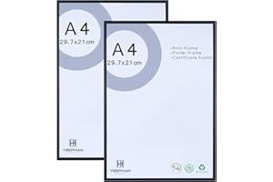 YEEPHAN A4 Aluminum Black Photo Frame with Perspex Safety Glass front,21x30cm Metal Picture Frame Collection,Certificate Frame Wall Gallery Collage Frames for wall mount and tabletop display,Set of 2
