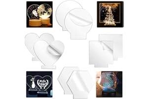 BUENTYA 8 Stück AcrylplattenTransparente Plexiglasplatten 2 mm Acrylglas Plexiglas Platten für LED Lichtbasis Schilder Medaillen Handwerk DIY Display Projekte 4 Formen Rechteck Quadrat Rund Herz