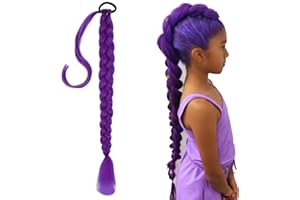 MUNSKT 24 Inch Purple Hair Extensions-Purple Wig Ponytail Extension,Stylish Wrap Braid with Elastic Tie Hair Rings for Cosplay Halloween Stage Performances Adults (24 Inch (Pre-Braids))