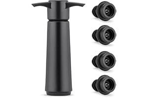 mumisuto Pompe à Vide Vin avec 4 Bouchons, Bouchon Vin Vide Air, Réutilisable Bouchon Bouteille Vin Garde le Vin Frais, Accessoires Vin, pour le Vin, Noir