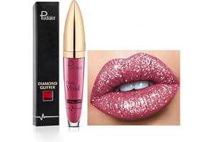 HIKAKA 18 Farben Diamant glänzender langanhaltender Lippenstift,3D Shining Stars Perlglanz Lipgloss,Shimmer Metallic Texture Liquid,lang anhaltender Lipgloss,wasserdichte langlebiger Not Stick Cup (01)