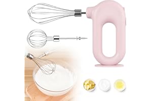 GOEDCH Batidora de mano eléctrica: Potente batidora de mano inalámbrica rosa con 4 velocidade, 2 batidores de acero inoxidable, batidora eléctrica inalámbrica para hornear pastele